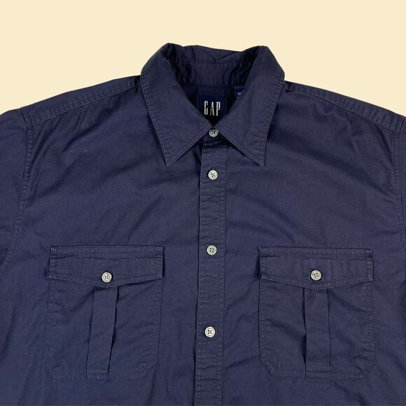 90s size M blue GAP shirt, vintage 1990s mens short sleeve dark blue button down - Picture 5 of 5